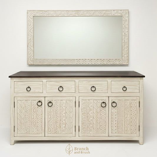 Sahara Carved Sideboard & Mirror Set- Made to Order (5-8 weeks Lead time)