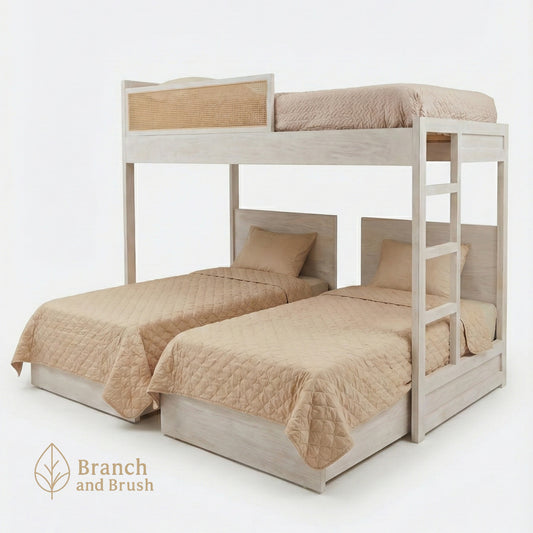 The Haven Rattan-Accent Triple Bunk Bed - Made to Order (5-7 Weeks Lead Time)