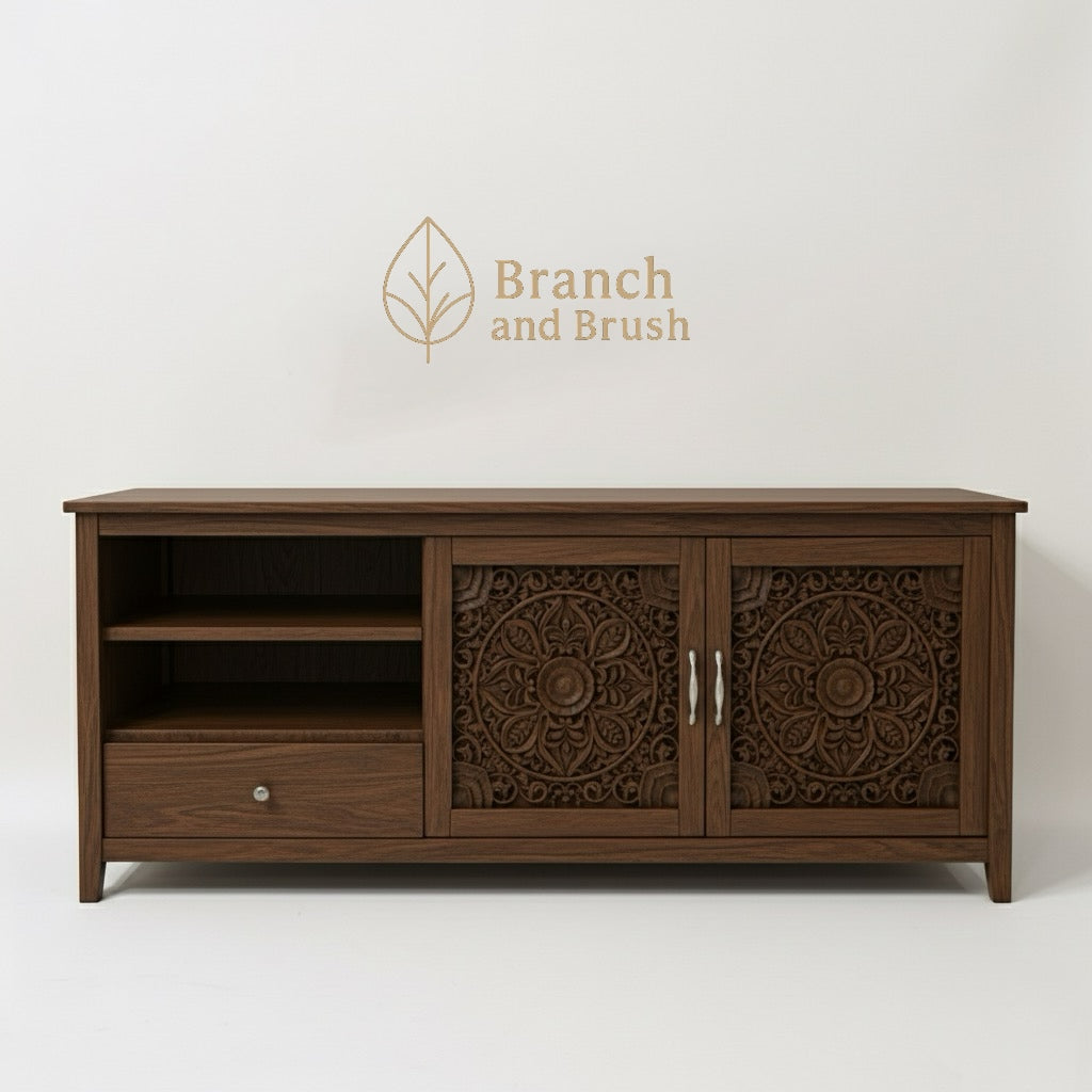 Carved Twin-Door TV Unit - Made to Order (4-6 weeks Lead time)