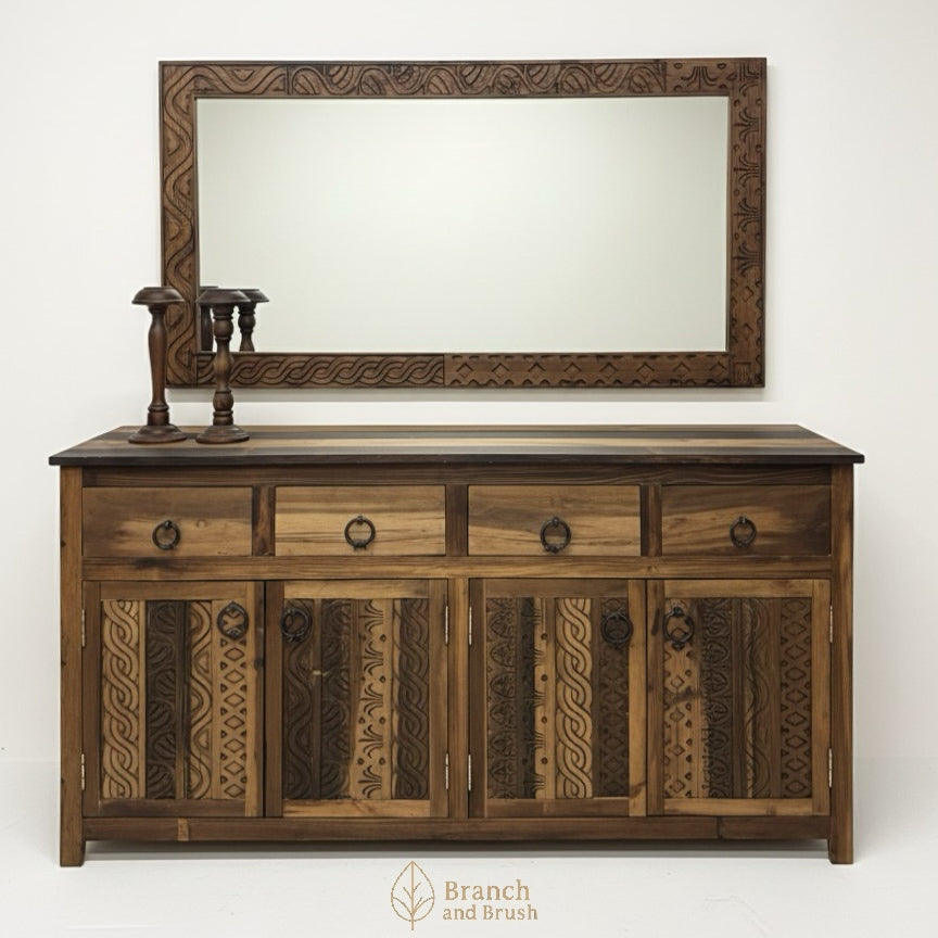 Sahara Carved Sideboard & Mirror Set- Made to Order (5-8 weeks Lead time)
