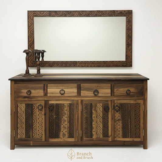 Sahara Carved Sideboard & Mirror Set- Made to Order (5-8 weeks Lead time)