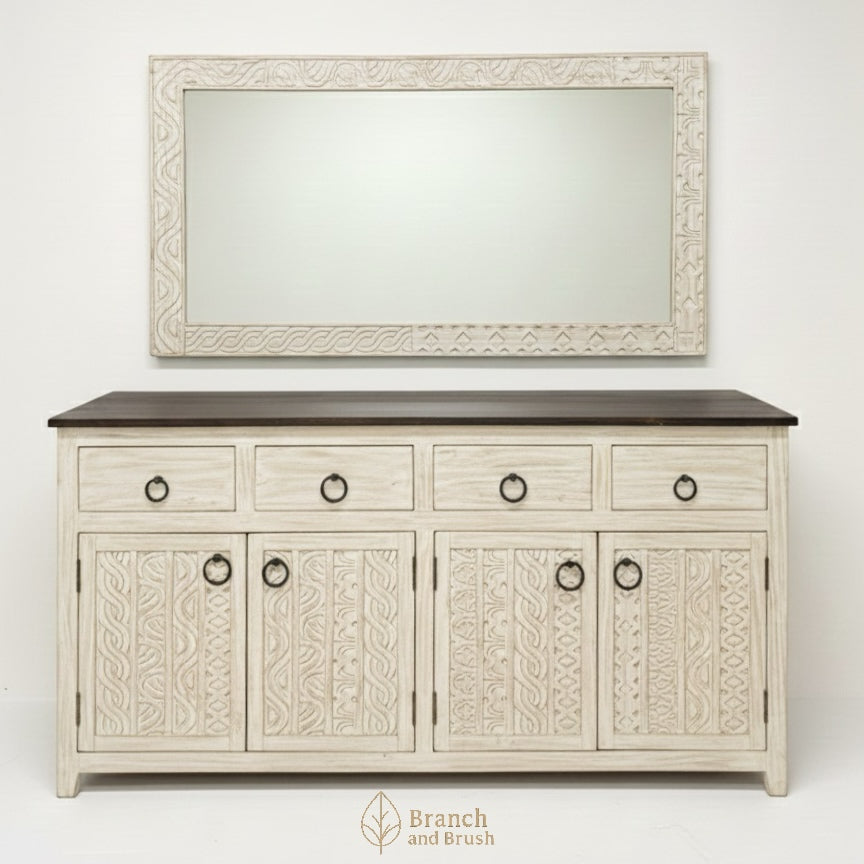Sahara Carved Sideboard & Mirror Set- Made to Order (5-8 weeks Lead time)