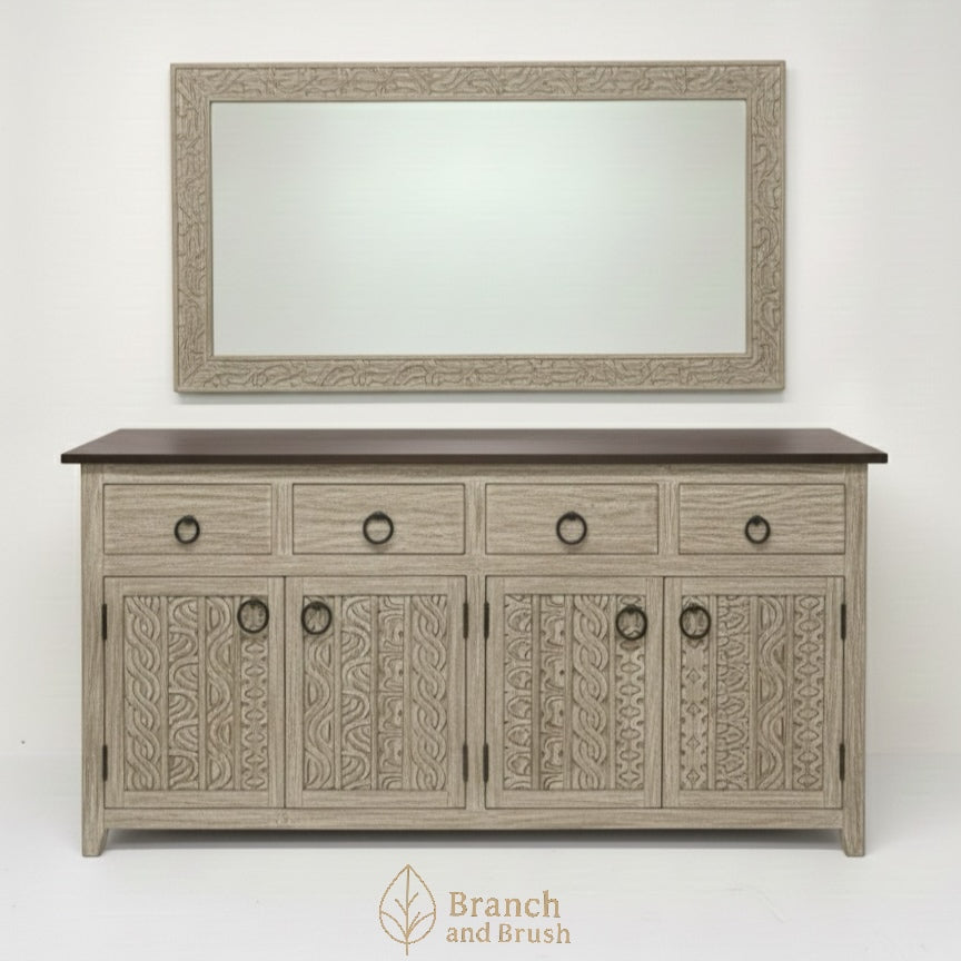 Sahara Carved Sideboard & Mirror Set- Made to Order (5-8 weeks Lead time)