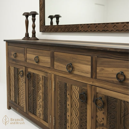 Sahara Carved Sideboard & Mirror Set- Made to Order (5-8 weeks Lead time)