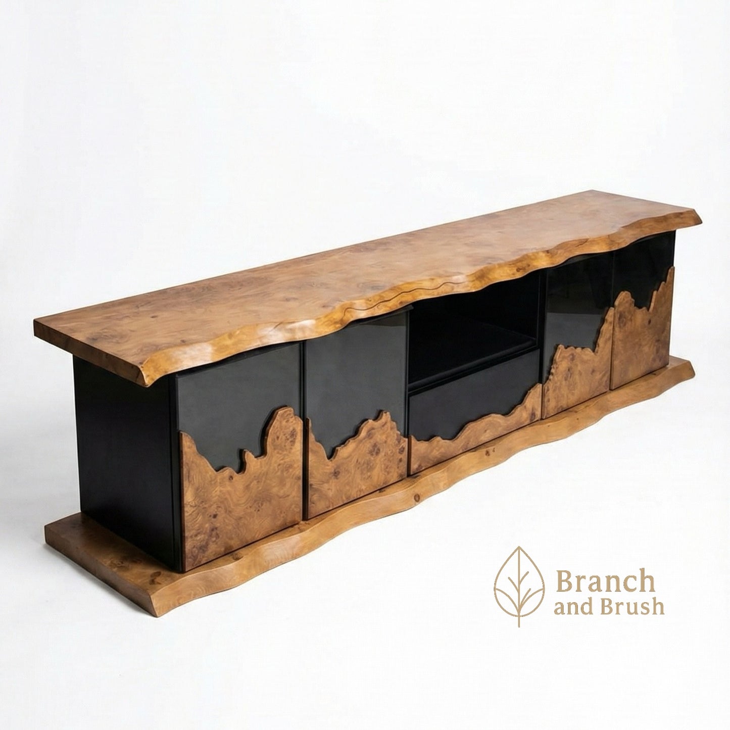 The Horizon Acacia & Glass Media Console - Made to Order (5-7 Weeks Lead Time)