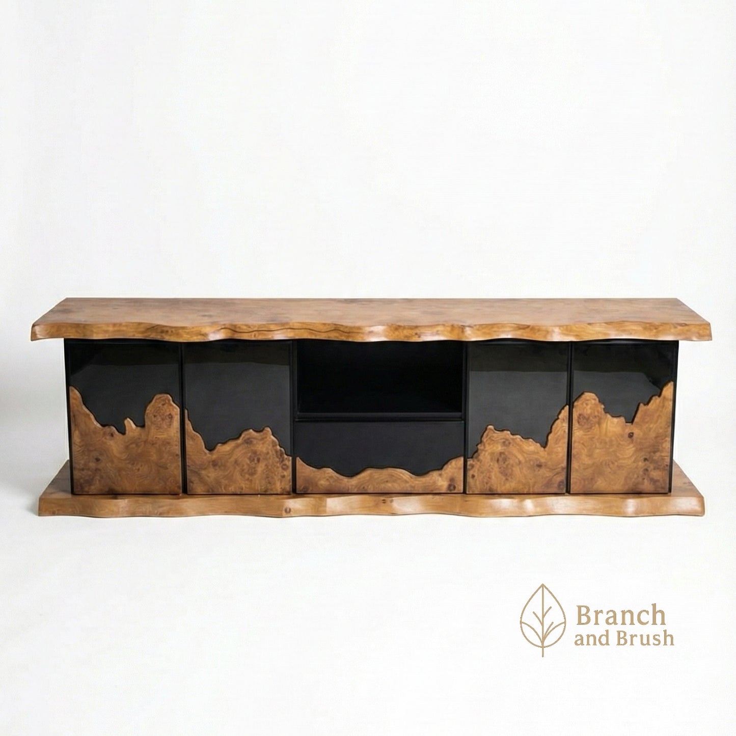The Horizon Acacia & Glass Media Console - Made to Order (5-7 Weeks Lead Time)