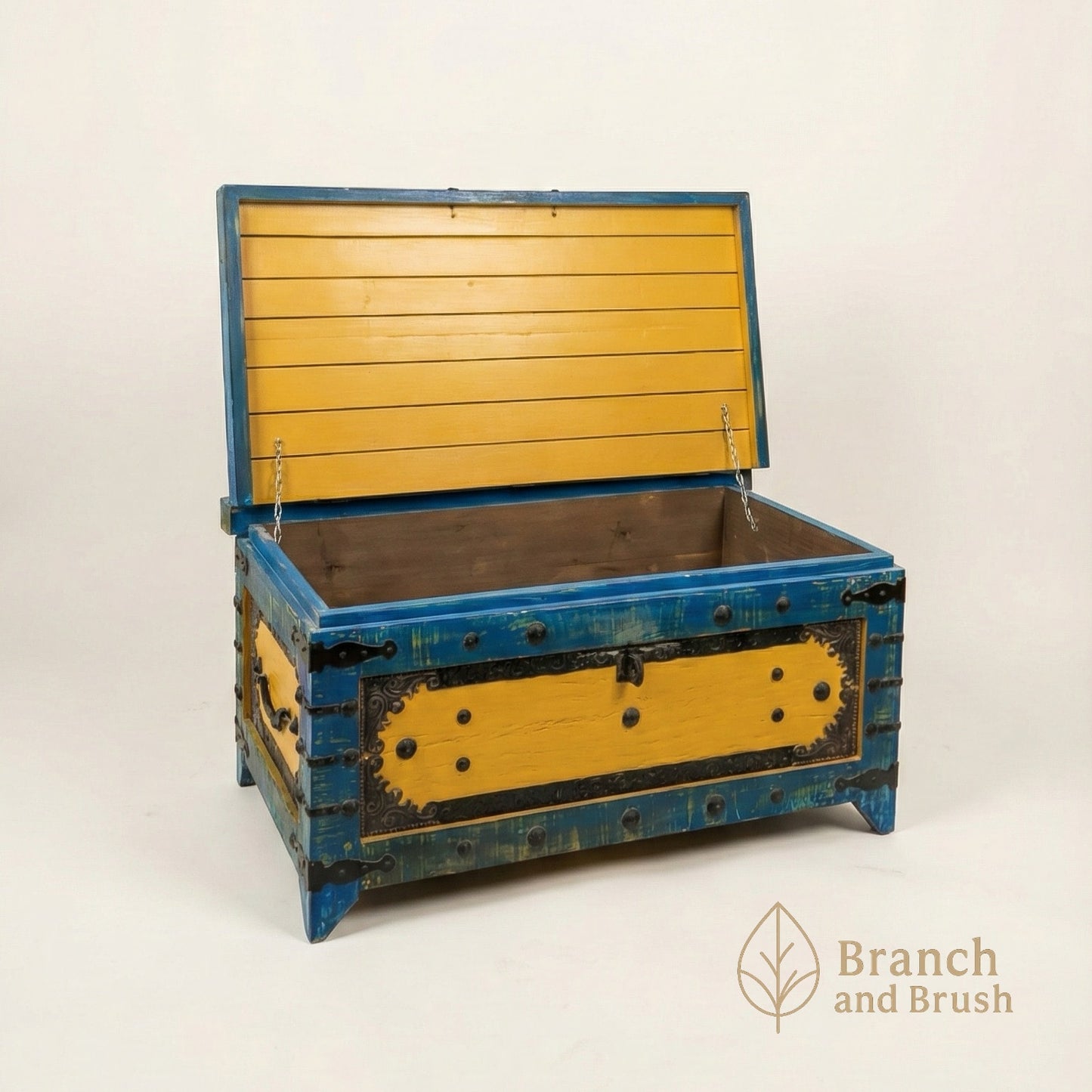 The Azure & Gold Ornate Rustic Storage Chest - ( Ready to Purchase )