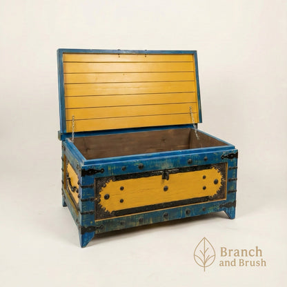 The Azure & Gold Ornate Rustic Storage Chest - ( Ready to Purchase )
