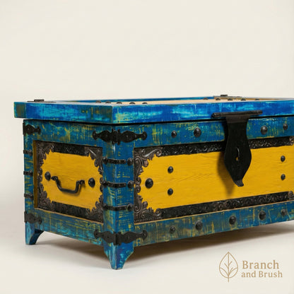 The Azure & Gold Ornate Rustic Storage Chest - ( Ready to Purchase )
