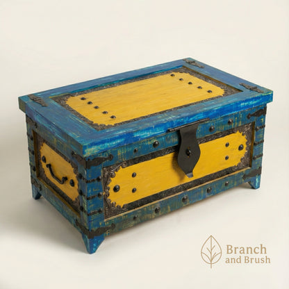 The Azure & Gold Ornate Rustic Storage Chest - ( Ready to Purchase )
