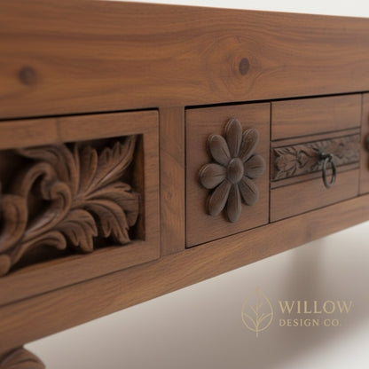 The Aurelia Carved TV Console - Made to Order (4-6 Weeks Lead Time)