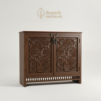 The Laurel Crest Carved Cabinet - Made to Order (4-6 weeks Lead time)