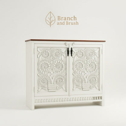 The Laurel Crest Carved Cabinet - Made to Order (4-6 weeks Lead time)