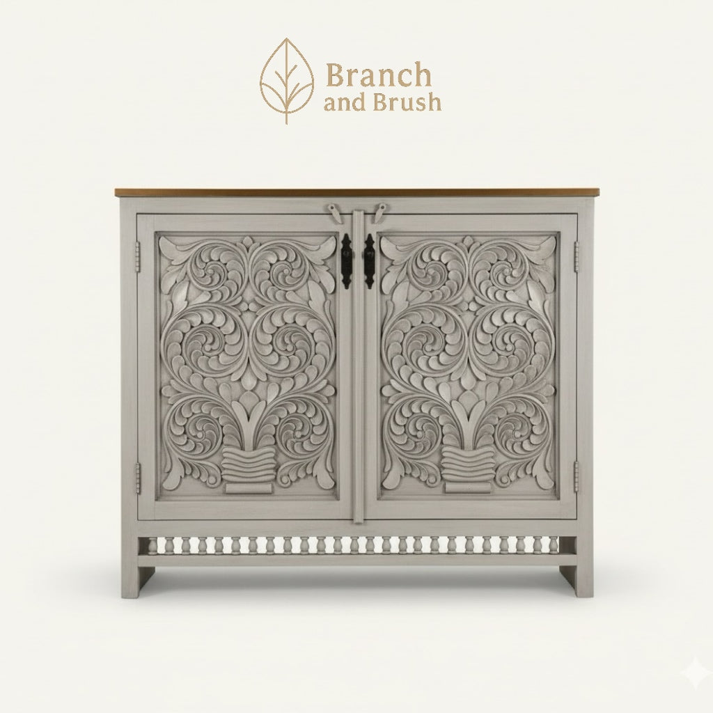 The Laurel Crest Carved Cabinet - Made to Order (4-6 weeks Lead time)