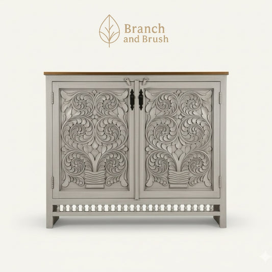 The Laurel Crest Carved Cabinet - Made to Order (4-6 weeks Lead time)