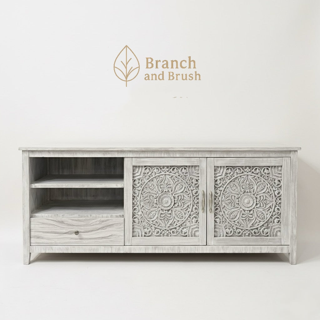 Carved Twin-Door TV Unit - Made to Order (4-6 weeks Lead time)