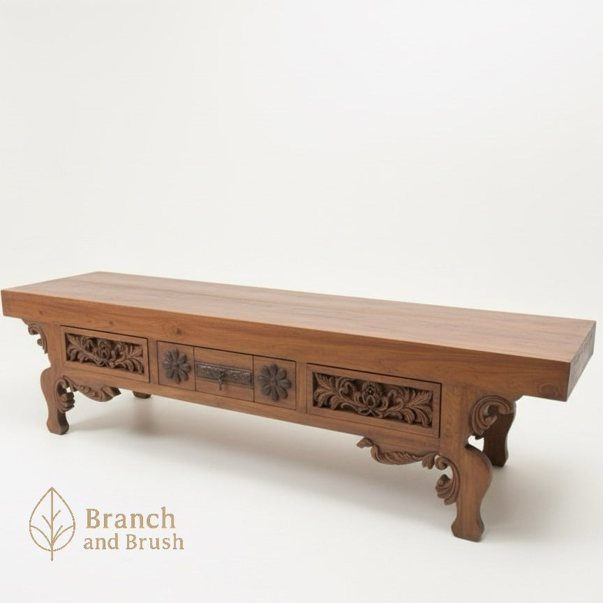 The Aurelia Carved TV Console - Made to Order (4-6 Weeks Lead Time)